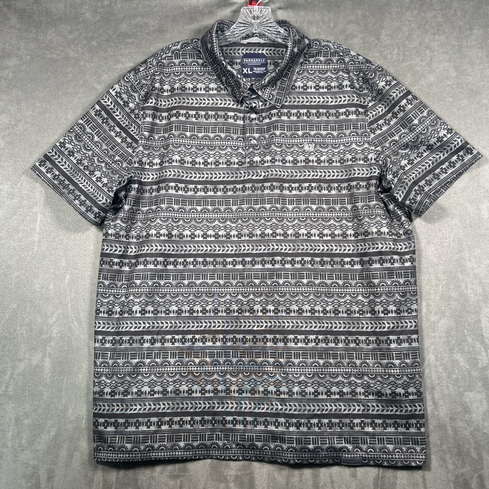 Panhandle Performance Aztec Pearl Snap Polo Shirt Mens XL Stretch Western
